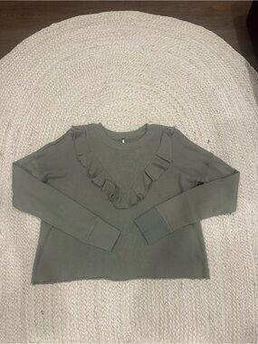 Free People Ruffle V-Neck Long Sleeve Top - Sage